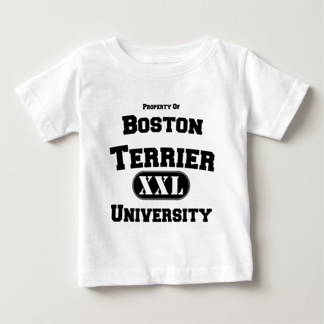 Camiseta Para Bebê Propriedade da Universidade de Boston Terrier (Frente)