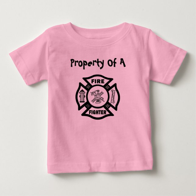 Camiseta Para Bebê Propriedade de um Bombeiro (Frente)