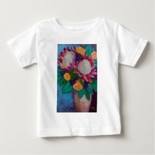 Camiseta Para Bebê Proteas gigantes e Rosas de laranja