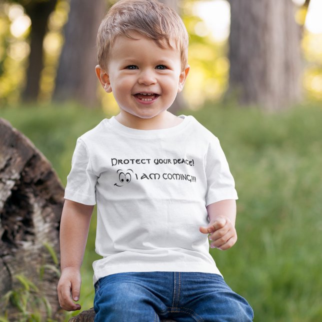Camiseta Para Bebê Proteja a sua paz! Estou indo! Humor de parentalid (Criador carregado)