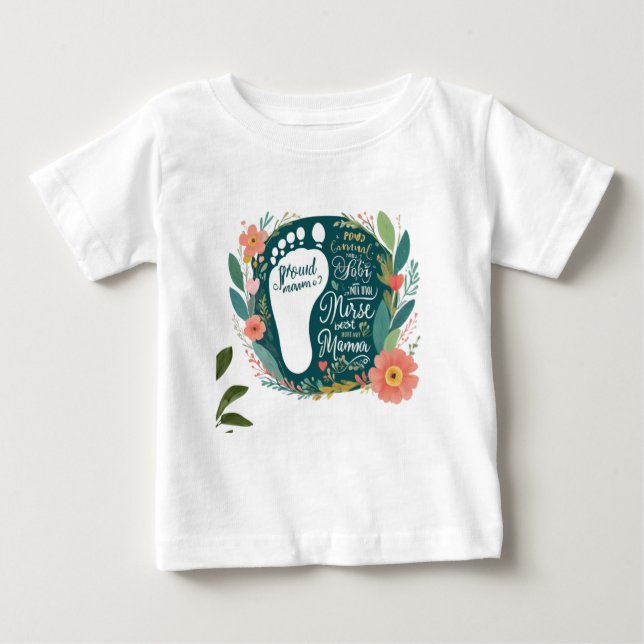 Camiseta Para Bebê Proud Nurse Mama – Floral Baby Footprint Design (Frente)