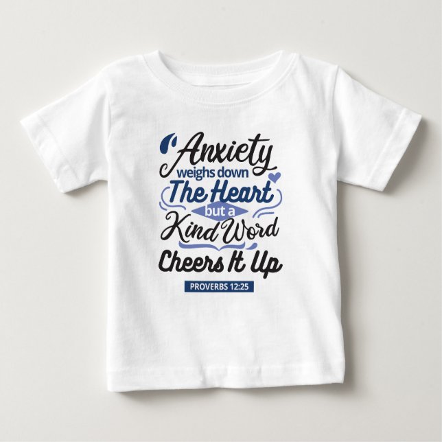 Camiseta Para Bebê Proverbs 12:25 Bible Verse – Kind Word Art (Frente)