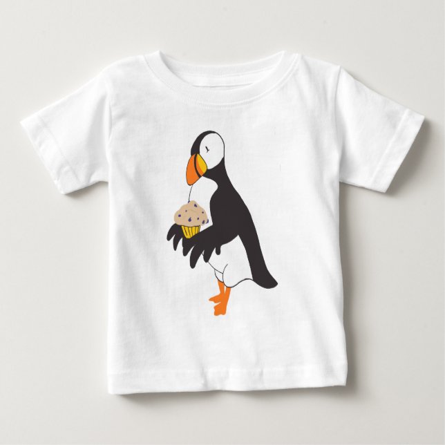 Camiseta Para Bebê Puffin com Muffin (Frente)