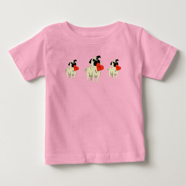 Camiseta Para Bebê Pug be my Valentine (Frente)