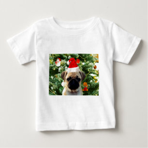 Camiseta Para Bebê Pug Cachorro Cachorro Pomada em Árvore de Natal Sn