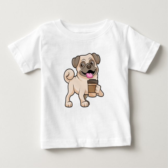 Camiseta Para Bebê Pug com café para ir (Frente)