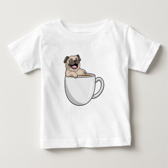Camiseta Para Bebê Pug com Xícara de Café (Frente)