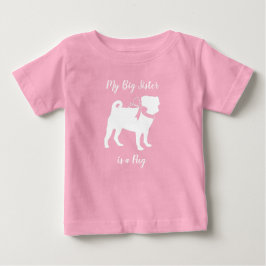 Camiseta Para Bebê Pug Dog Chá de fraldas Girl Pink with Arco