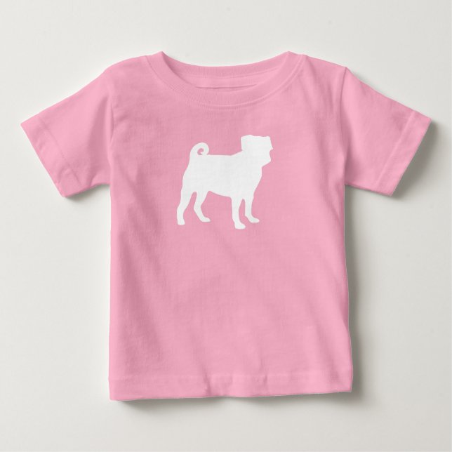 Camiseta Para Bebê Pug Dog Chá de fraldas Pink Puppy Girl (Frente)