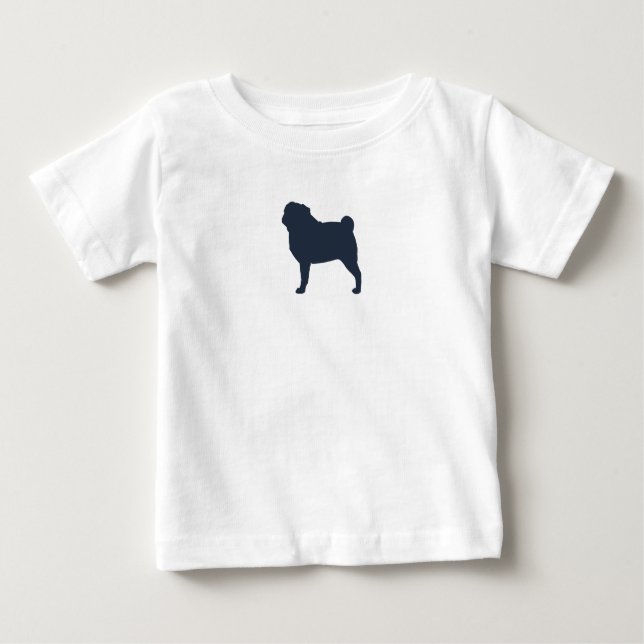 Camiseta Para Bebê Pug Dog Silhouette | Legal Pug Lover (Frente)