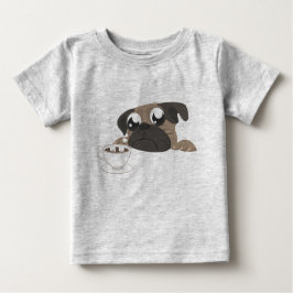 Camiseta Para Bebê Pug e café