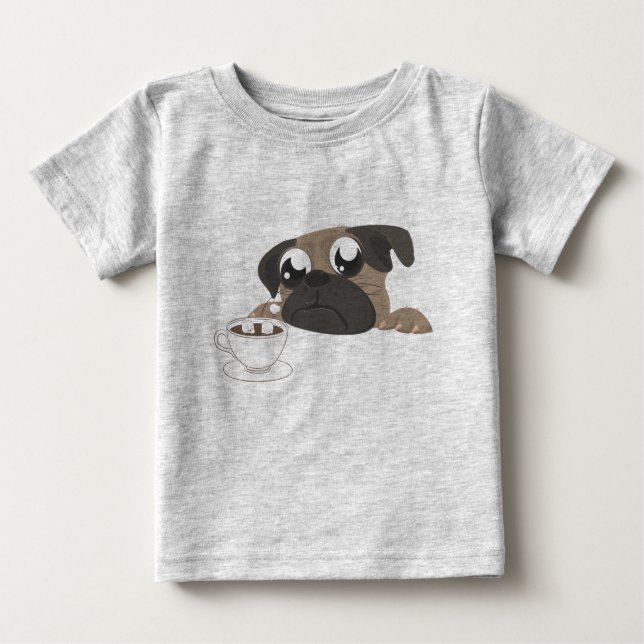 Camiseta Para Bebê Pug e café (Frente)
