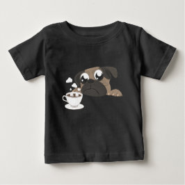 Camiseta Para Bebê Pug e café