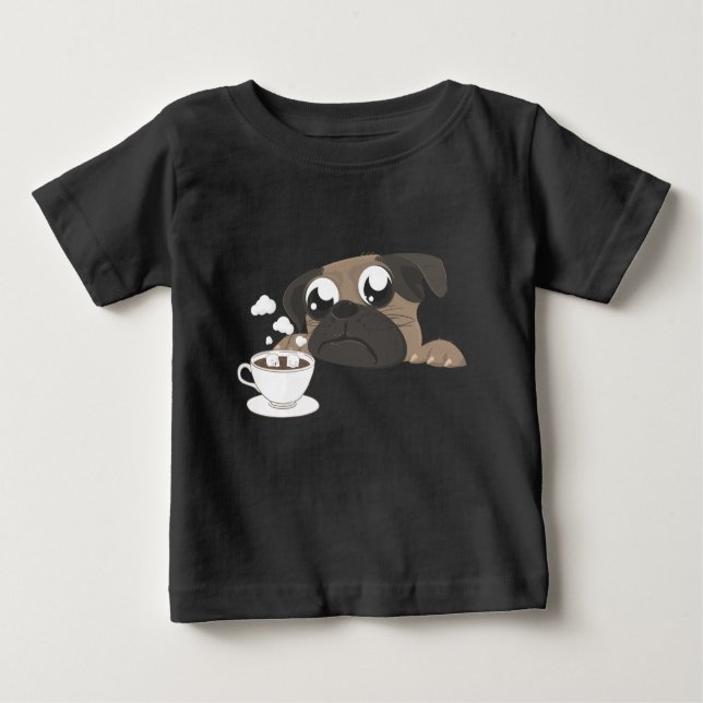 Camiseta Para Bebê Pug e café (Frente)