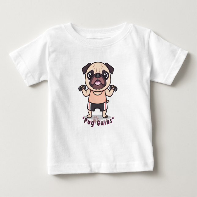 Camiseta Para Bebê "Pug Gains Baby Finer Jersey T-Shirt - Cute & Funn (Frente)