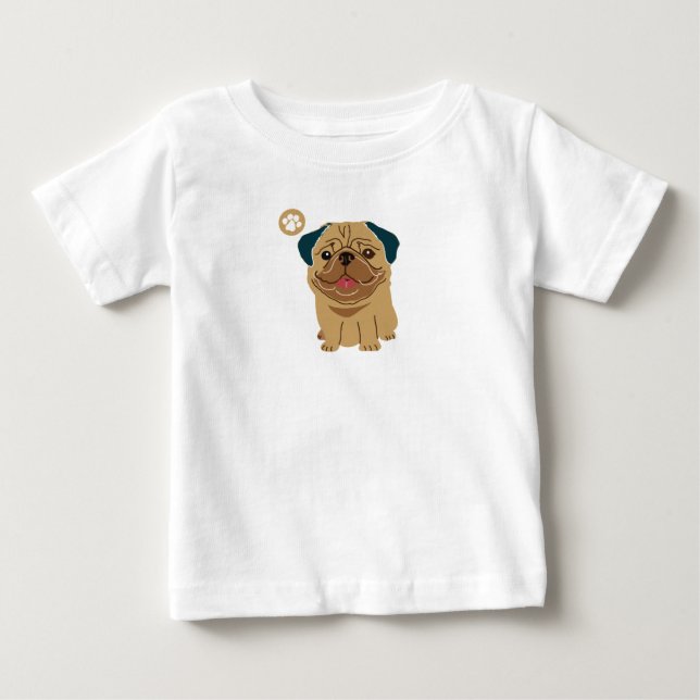Camiseta Para Bebê Pug Paw (Frente)