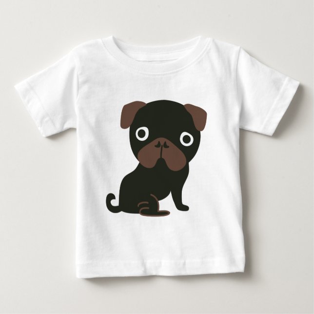 Camiseta Para Bebê Pug preto (Frente)