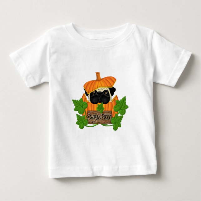 Camiseta Para Bebê Pug Pumpkin Patch (Frente)