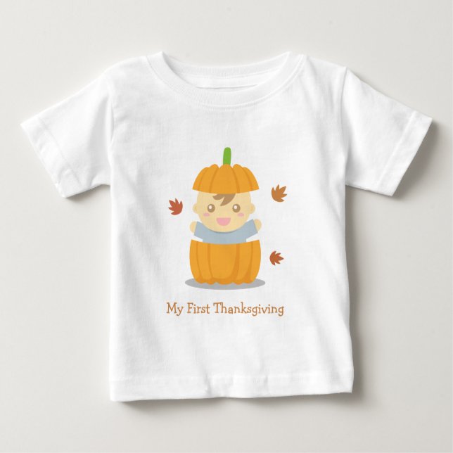 Camiseta Para Bebê Pumpkin Bonito Primeiro Dia de Ação de Graças (Frente)