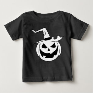 Camiseta Para Bebê Pumpkin branco com chapéus pretos com veludo preto