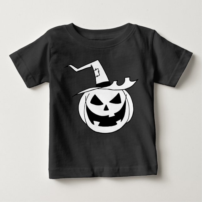 Camiseta Para Bebê Pumpkin branco com chapéus pretos com veludo preto (Frente)