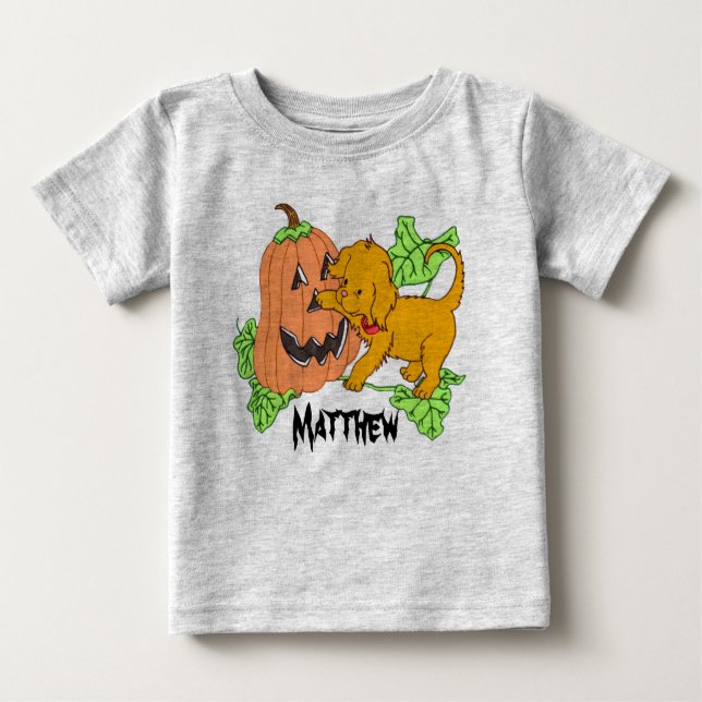 Camiseta Para Bebê Pumpkin Cute Halloween Personalizado E Puppy (Frente)