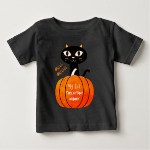Camiseta Para Bebê Pumpkin de Gato Negro de Halloween