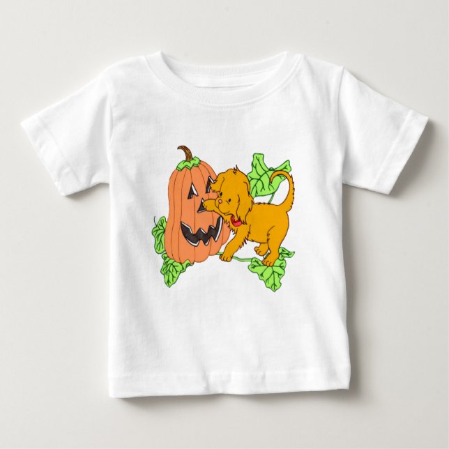 Camiseta Para Bebê Pumpkin e Puppy do Dia das Bruxas (Frente)
