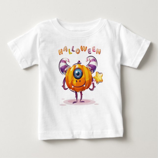 Camiseta Para Bebê Pumpkin engraçado do Dia das Bruxas Infantis com v (Frente)