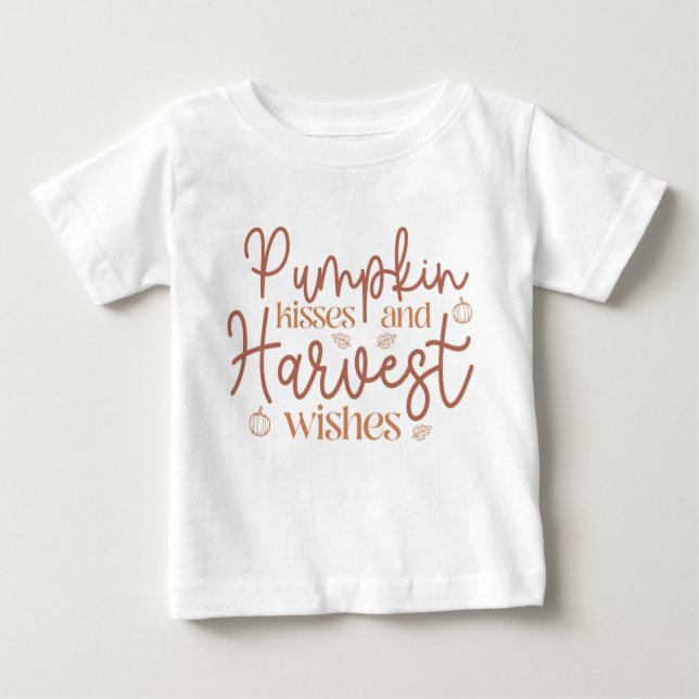 Camiseta Para Bebê Pumpkin Kisses e Eixos de Colheita (Frente)