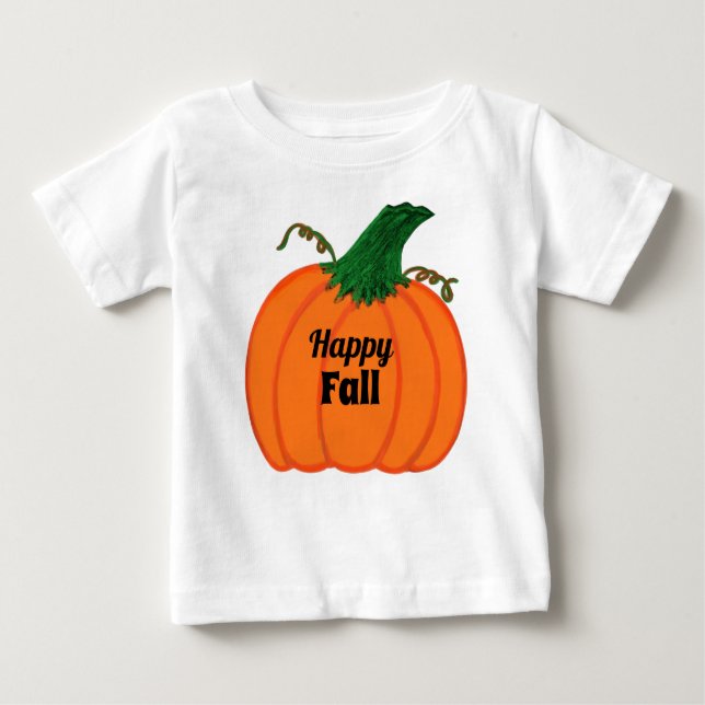 Camiseta Para Bebê Pumpkin Laranja de Queda Feliz (Frente)