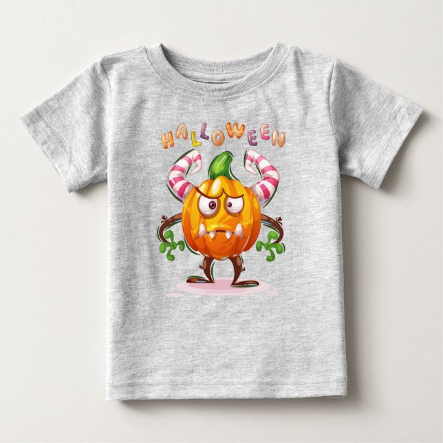 Camiseta Para Bebê Pumpkin Louco de Halloween Infantil de Horror (Frente)