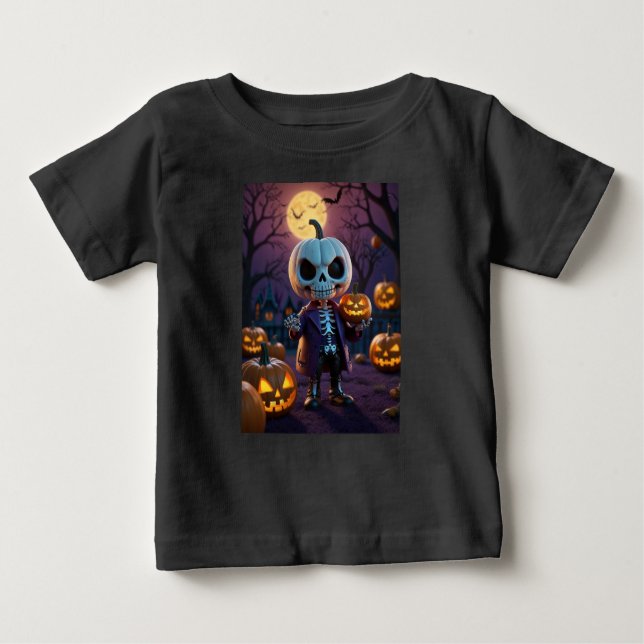 Camiseta Para Bebê Pumpkin Patch Skeleton Companion (Frente)