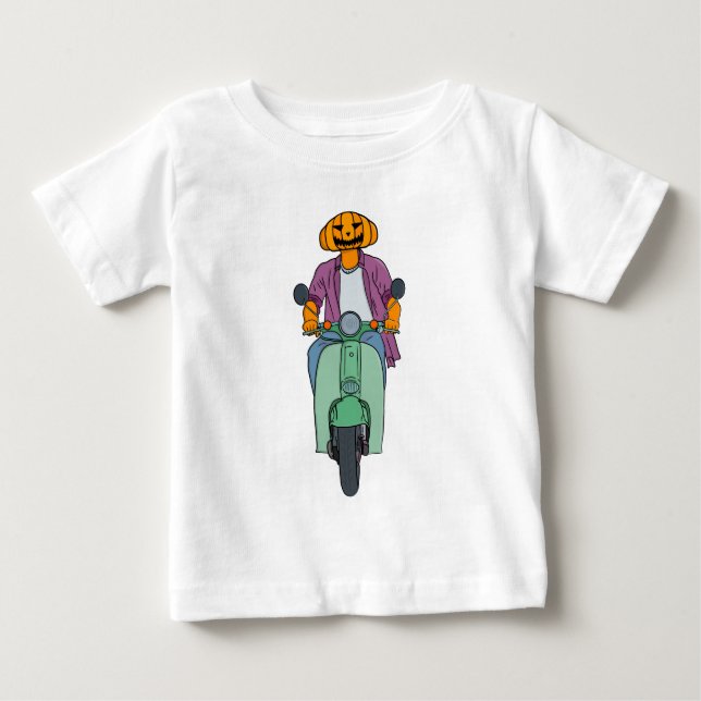 Camiseta Para Bebê Pumpkin Rider em Scooter Mint (Frente)