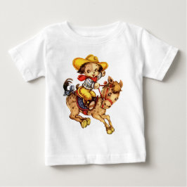Camiseta Para Bebê Puppy Cowboy no seu cavalo