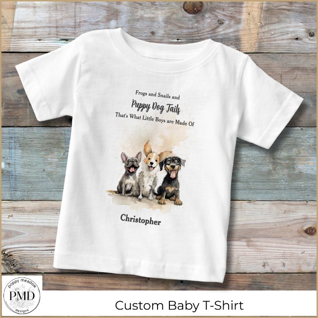 Camiseta Para Bebê Puppy Dog Tails Rhyme Baby Boy Personalizado (Puppy Dog Tails Nursery Rhyme Baby Boy Personalized T-Shirt, Frogs, Snails, Puppy Dog Tails.)