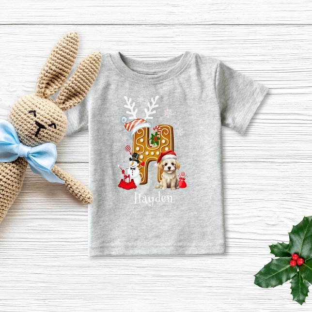 Camiseta Para Bebê Puppy Gingerpão de Natal - Letra H Boy (Criador carregado)