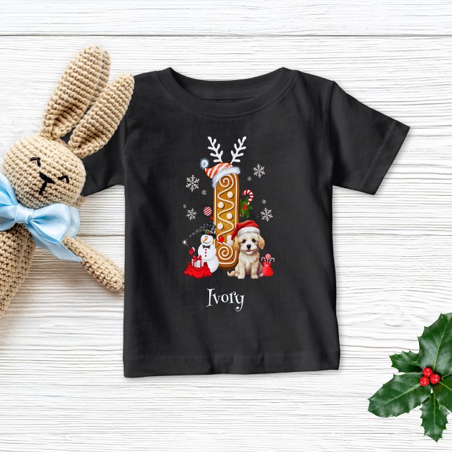 Camiseta Para Bebê Puppy Gingerpão de Natal - Letra I Boy (Criador carregado)