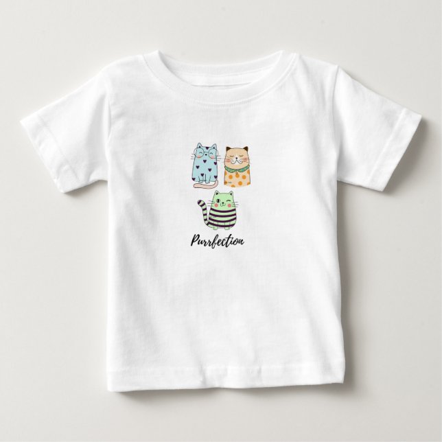 Camiseta Para Bebê Purrfection Cute Kawaii Pattern Cats Art (Frente)