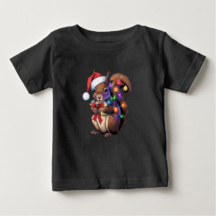 Camiseta Para Bebê Quadrícula de Natal Luz de Natal Família de Festas