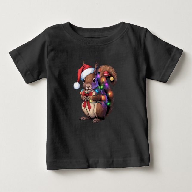 Camiseta Para Bebê Quadrícula de Natal Luz de Natal Família de Festas (Frente)