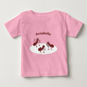 Camiseta Para Bebê Quadrinhos de gelo de formigas vermelhas felizes