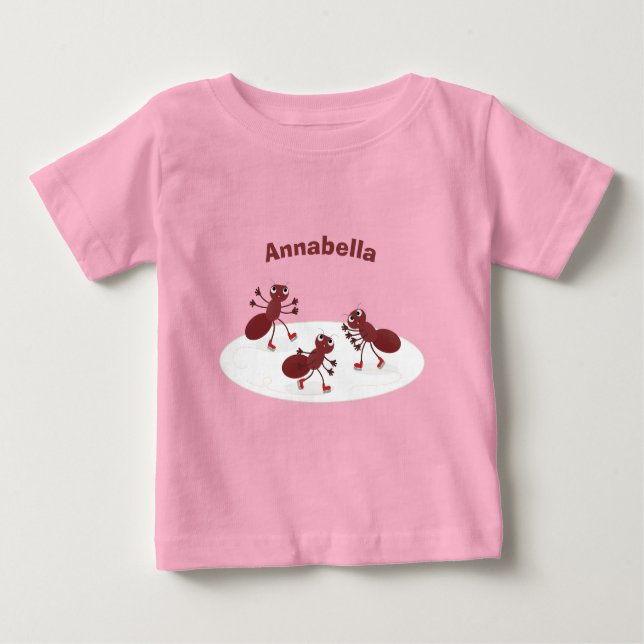 Camiseta Para Bebê Quadrinhos de gelo de formigas vermelhas felizes (Frente)