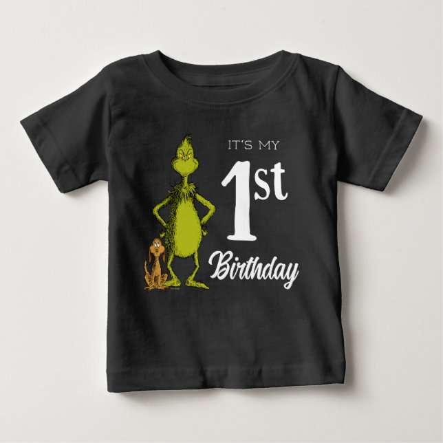 Camiseta Para Bebê Quadro de Chalkboard Grpolegadas Primeiro Aniversá (Frente)