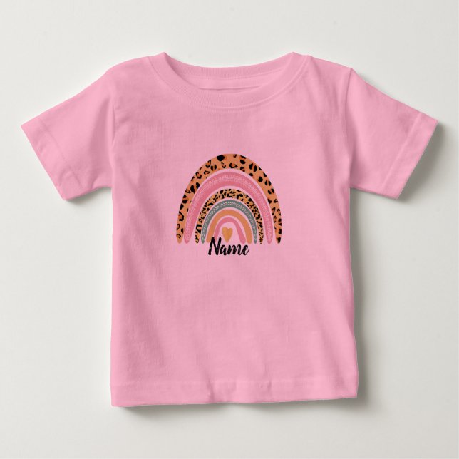Camiseta Para Bebê Qualquer Nome Menina Boho Arco Arco-Íris Correspon (Frente)