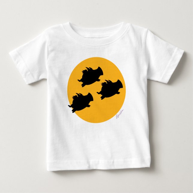 Camiseta Para Bebê QUANDO OS SUÍNOS VOAM PELA LUA de Sandra Boynton (Frente)