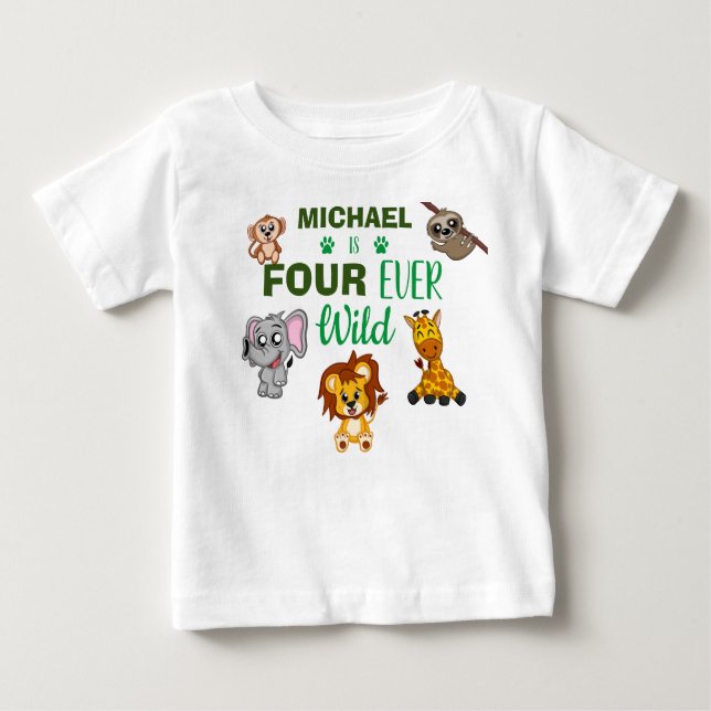 Camiseta Para Bebê Quarto Aniversário da Selva Selvagem Selvagem Selv (Frente)