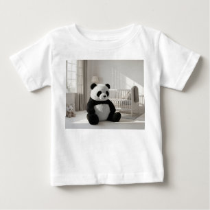 Camiseta Para Bebê Quarto Minimalista Iluminado com Panda de Pelúcia