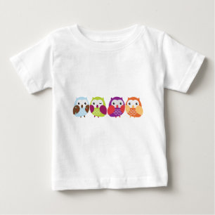 Camiseta Para Bebê Quatro corujas coloridas
