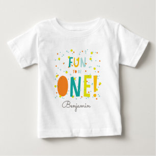Camiseta Para Bebê Que Diversão Ser UM Aniversário de 1 Ano Confetes